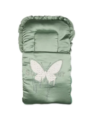 Luxury Satin Baby Sleeping Bag with Butterfly Embellishment – Soft Padded Newborn Swaddle Nest (Sage Green)